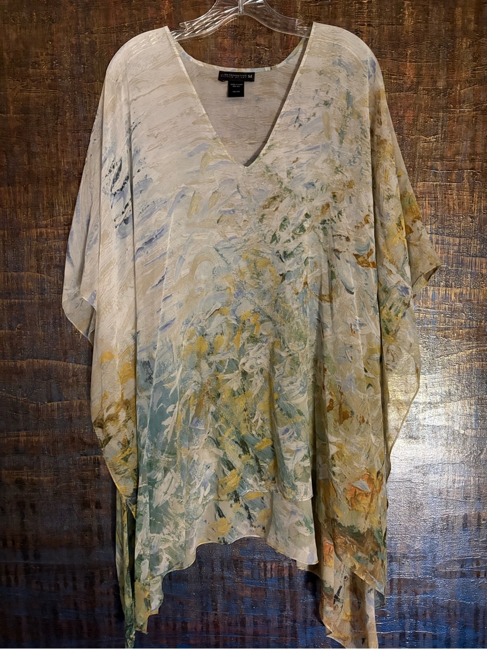 Metropolitan Museum of Art Abstract Painting Silk Kaftan Top OS